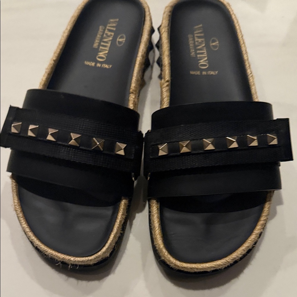Valentino Black and Gold Studded Sandals